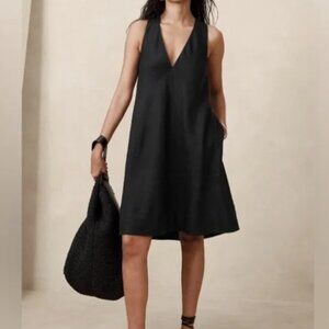 BANANA REPUBLIC AVA LINEN MINI DRESS in Black Petite XXsmall